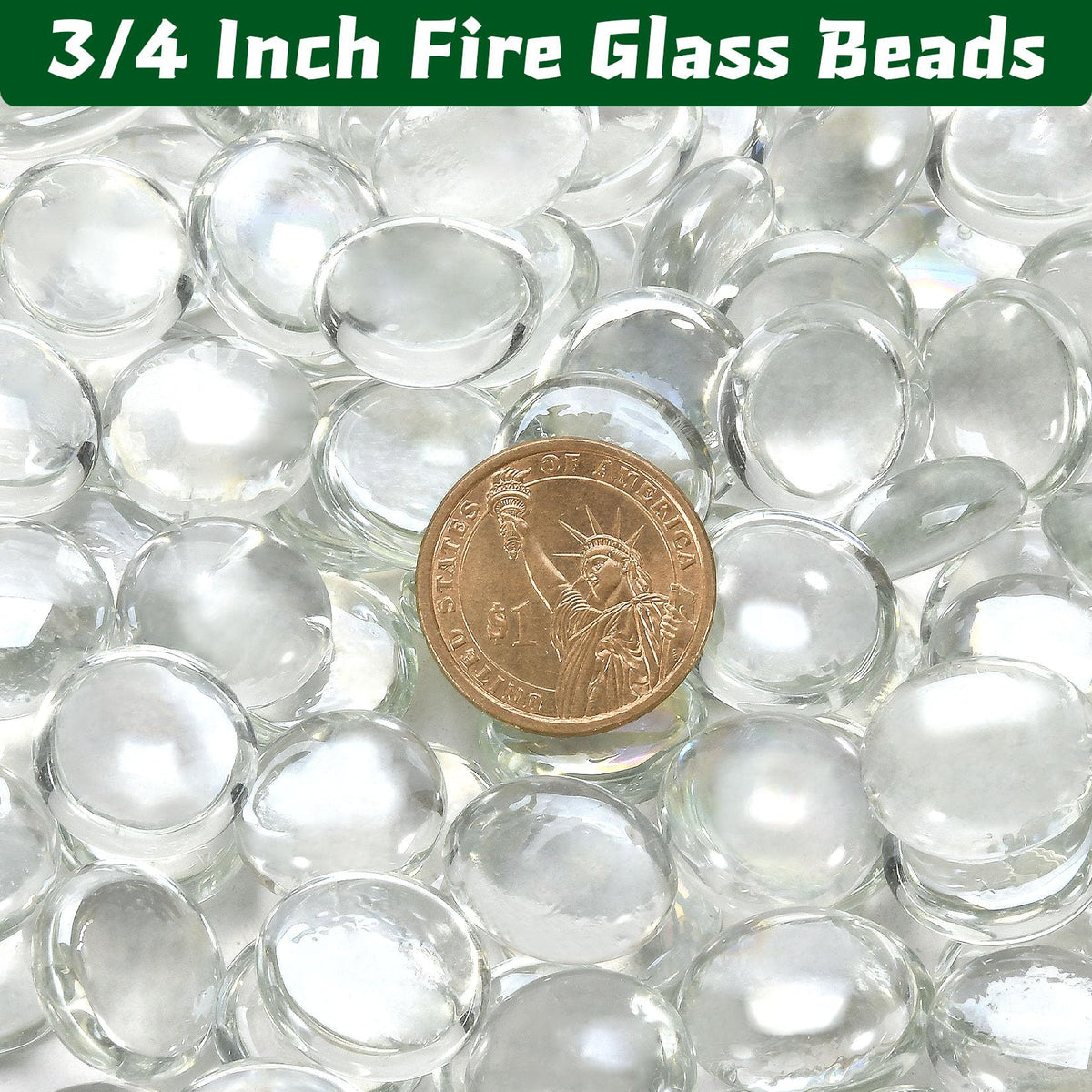20 Pounds Firepit Glass, 3/4 Inch Glass Beads, Rocks for Fire Pit Table, Fireplace and Fire Bowl, Crystal Luster