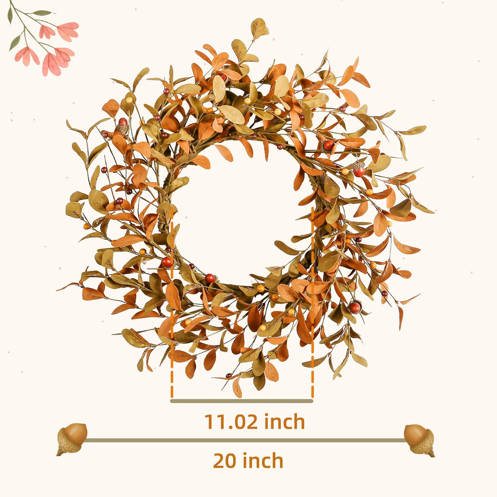 20" Fall Wreath for Front Door, Brown Eucalyptus and Berry Decor