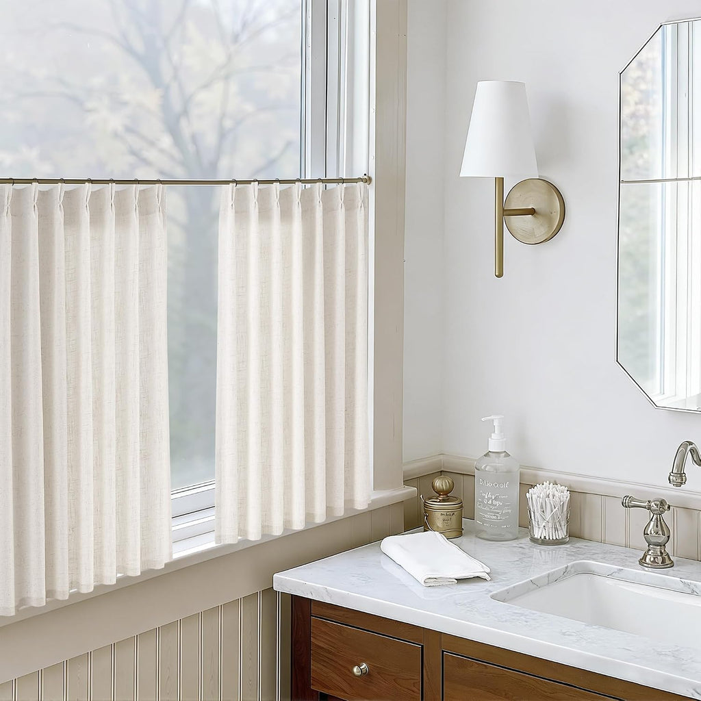 Natural Pleated Thick Linen Curtains (Set of 2 Panels)