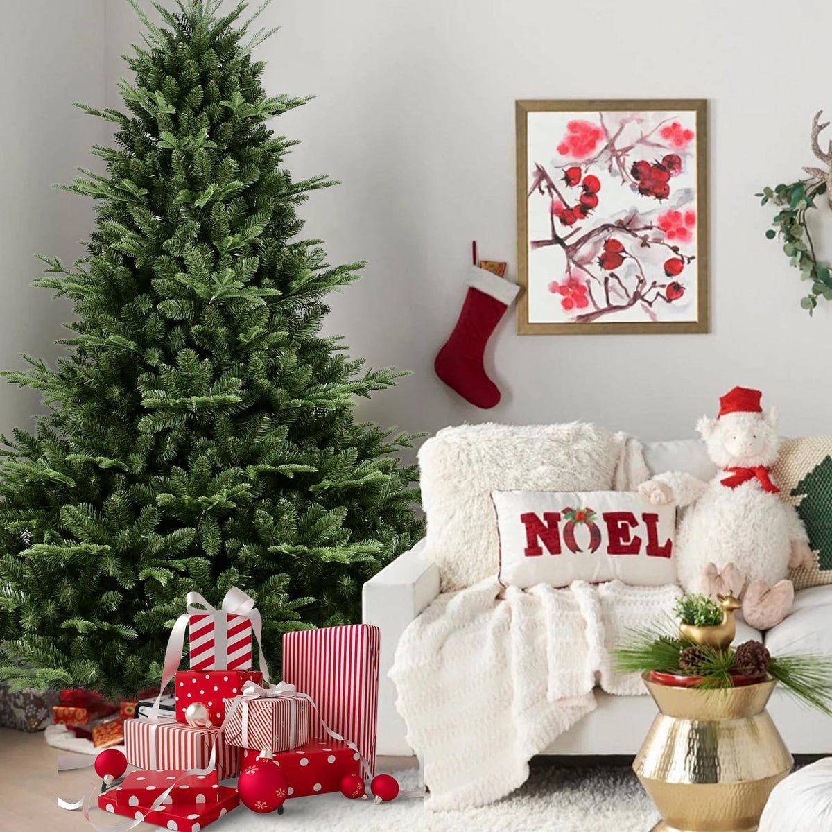 Unlit Artificial Christmas Tree, 5 to 9 ft, Premium Spruce Douglas Firs Christmas Tree, Realistic Faux
