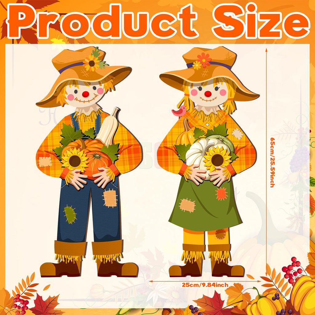 2 Pcs Thanksgiving Scarecrow Door Decor, Fall Welcome Hanging Sign