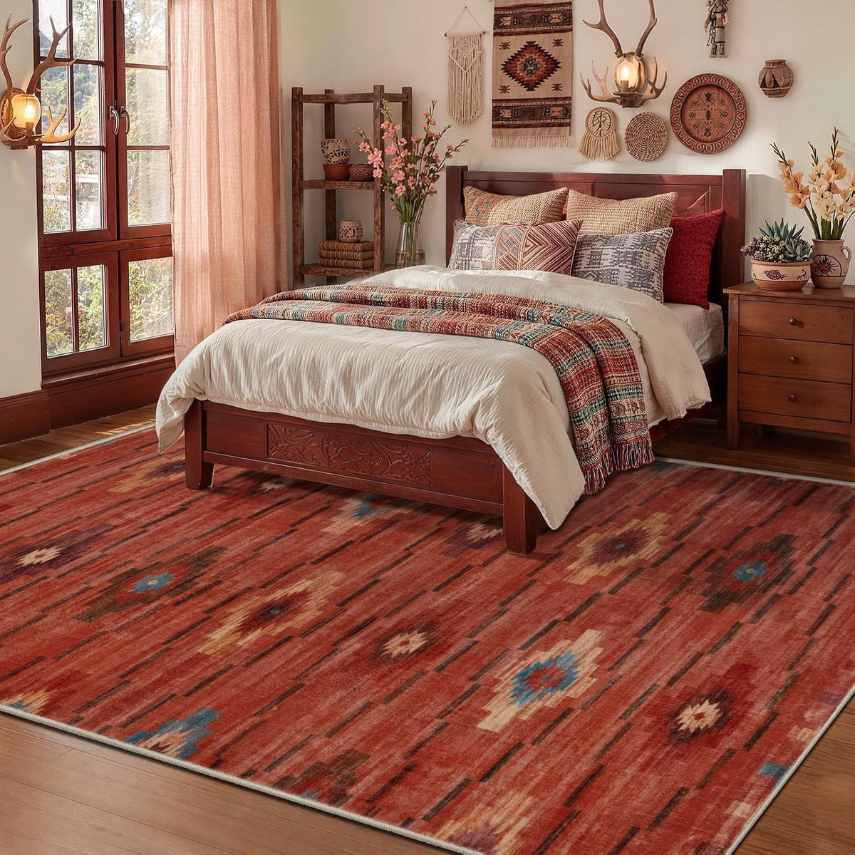 Washable Western Abstract Area Rug, Terracotta