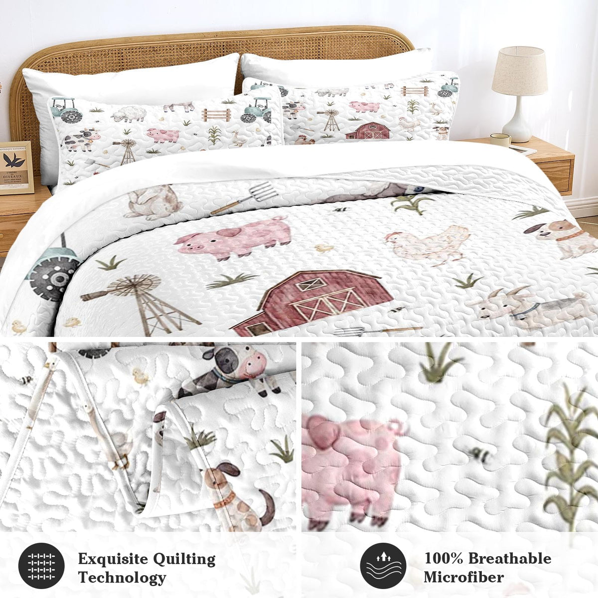 Quilt Set, 7 Pieces Farmhouse Animal Bedding, Bedspread