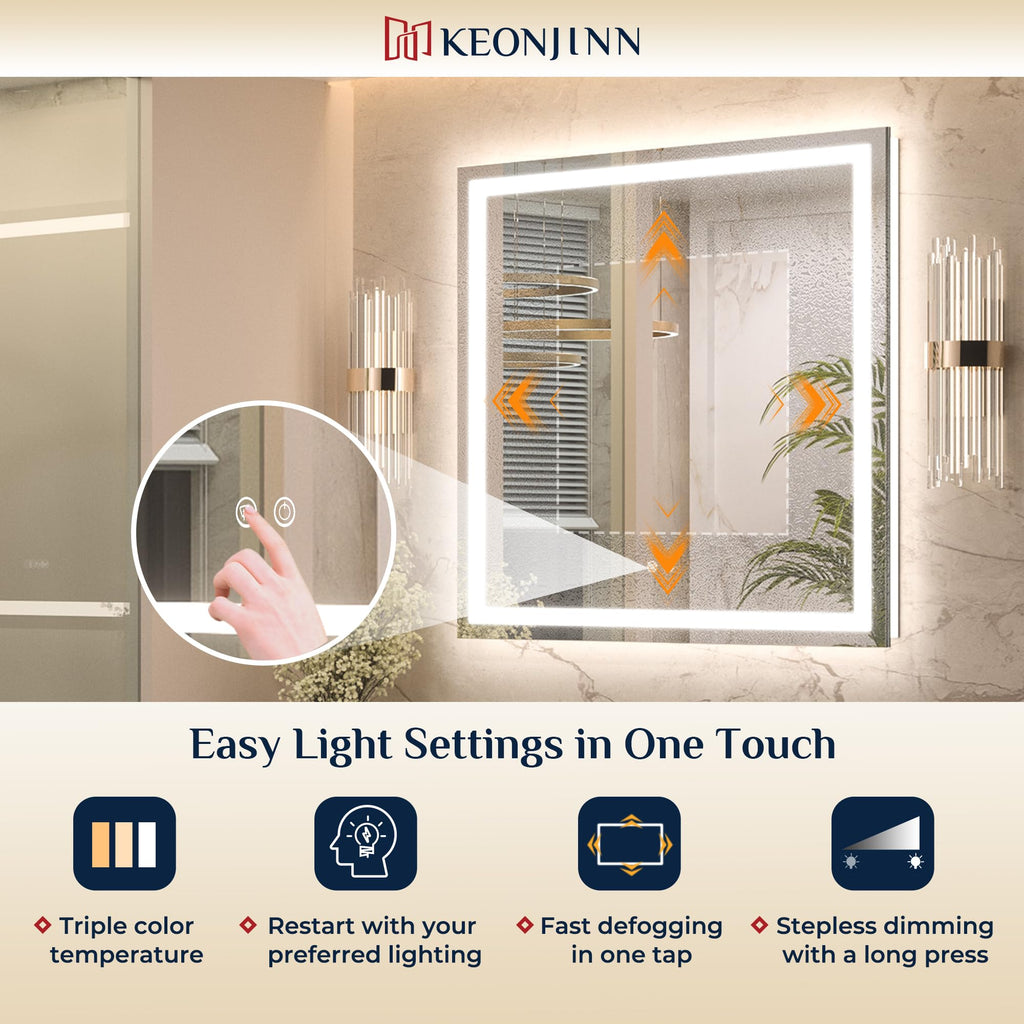 40x24 Inch LED Bathroom Mirror with Lights, Frontlit & Backlit