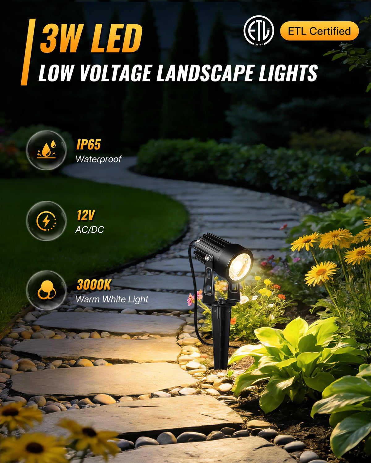 All-in-One LED Low Voltage Landscape Lighting Kit, 12-Pack Landscape Lights with Transformer, 100FT Wire