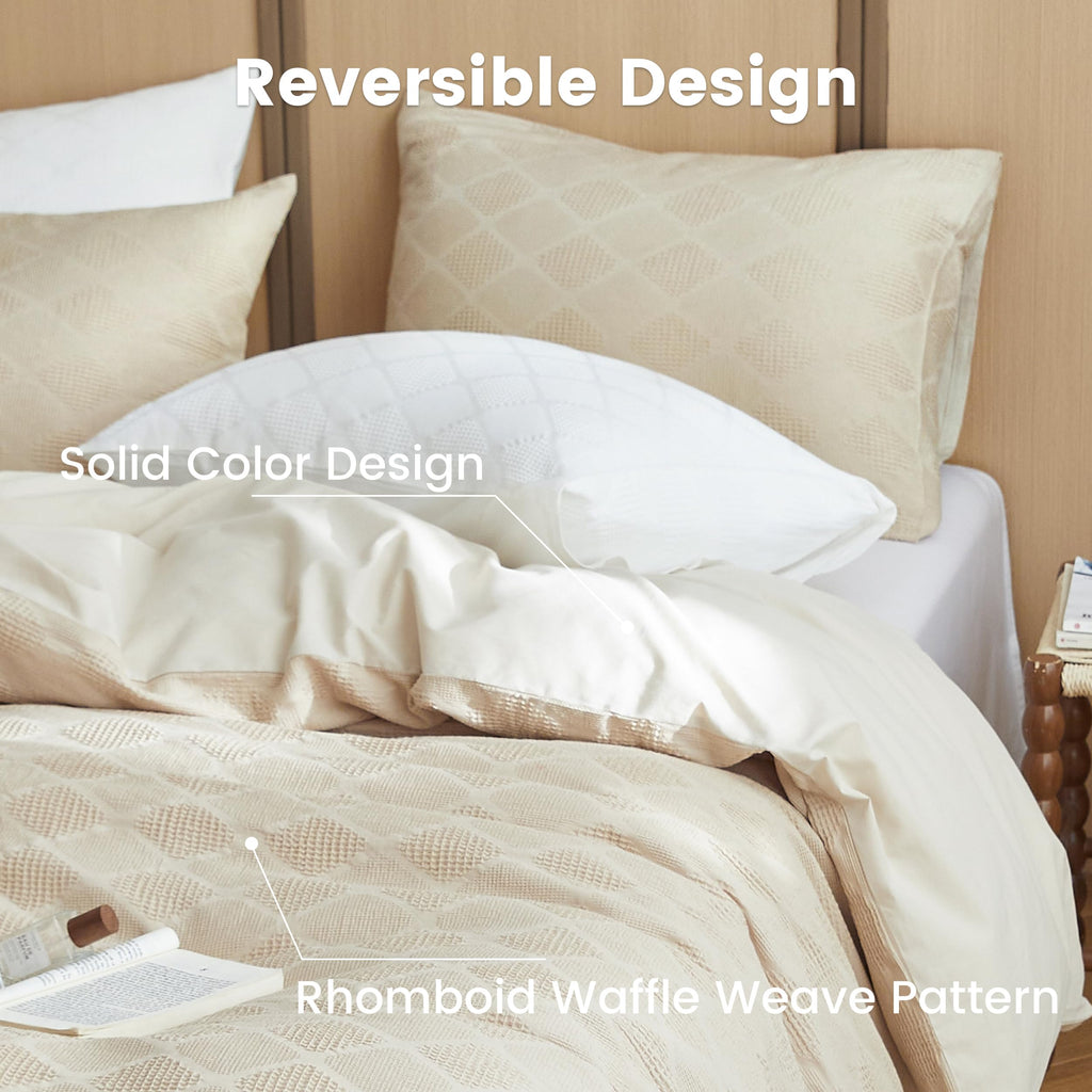 100% Cotton Waffle Weave Duvet Cover Set 2 Pieces (1 Duvet Cover 68"x86", 1 Pillowcase) Soft Breathable