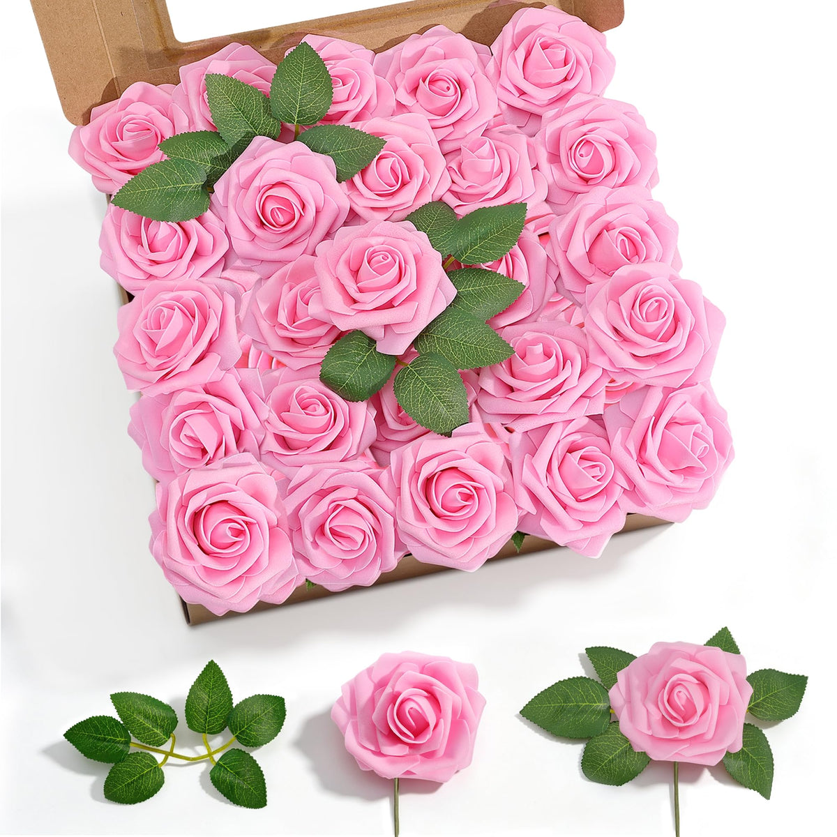 Roses Artificial Flowers Foam Fake Rose Bouquet with Faux Stems, Decorative Flowers for Centerpieces, Wedding Bouquet
