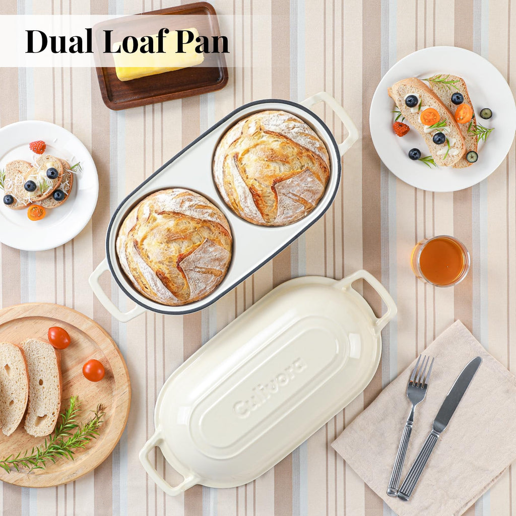 Cast Iron Double Dutch Oven, Mini Enamel Sourdough Bread Pan with Lid