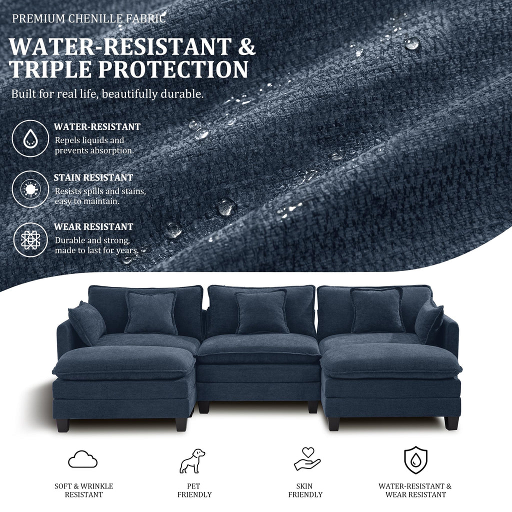 112" Modular Sectional Sofa with USB Charging Port, Water-Repellent Stain-Resistant Fabric, Deep Seat 5-Seat U Shaped
