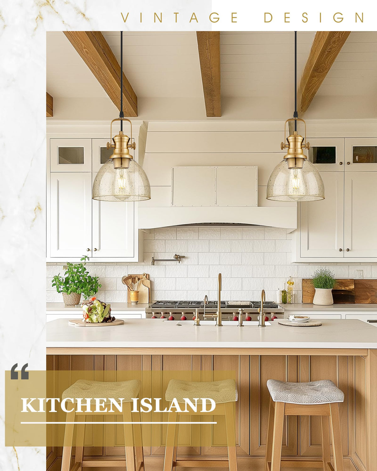 7.5" Brushed Gold Pendant Light Kitchen Island, Amber Shade