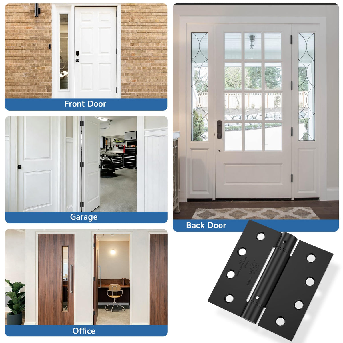 3 Pack Self Closing Door Hinges, Square Spring Hinges Self Closing 4.5 Inch