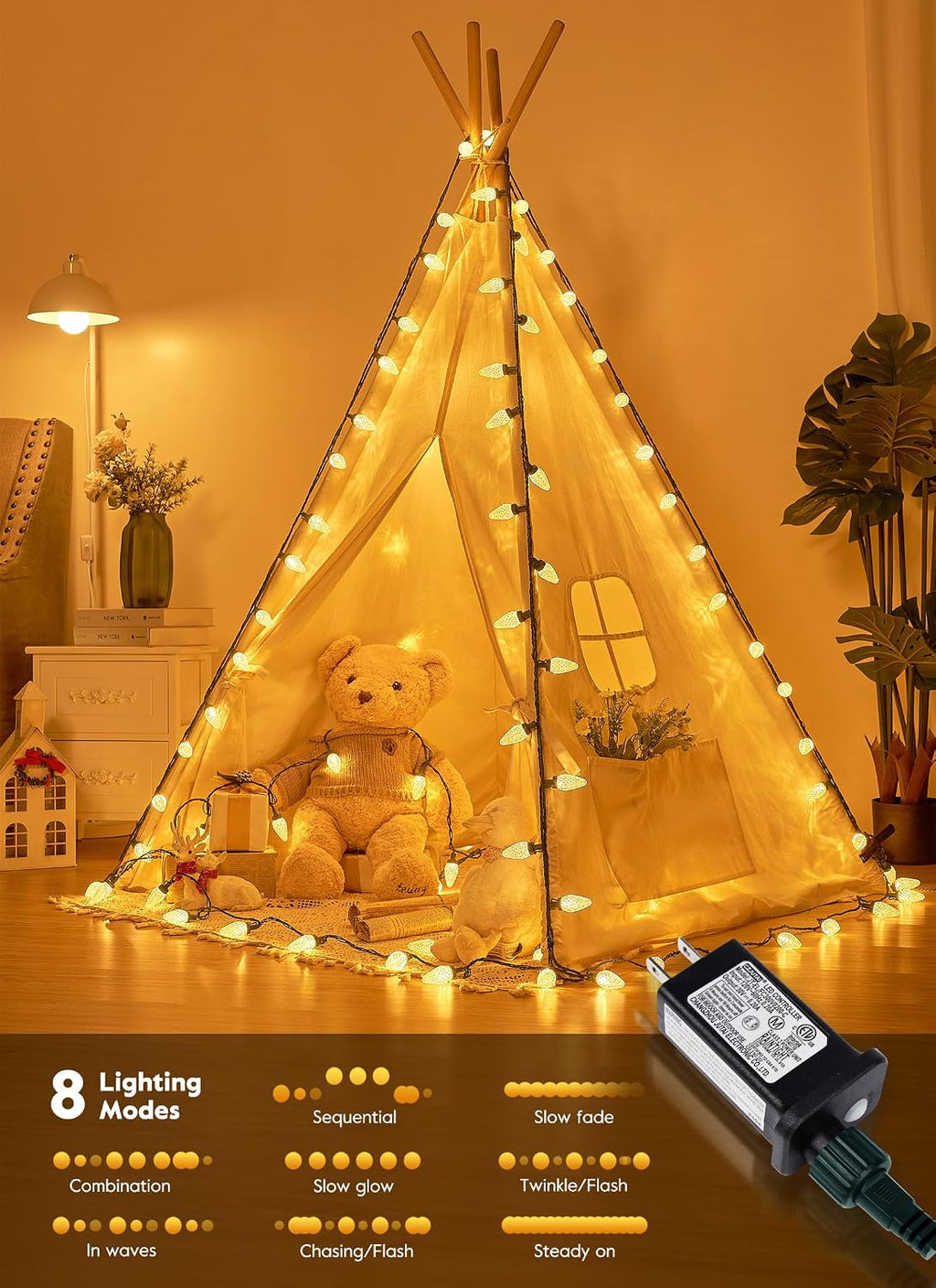 C9 Christmas Lights Outdoor, 114FT 150 LED Warm White Lights