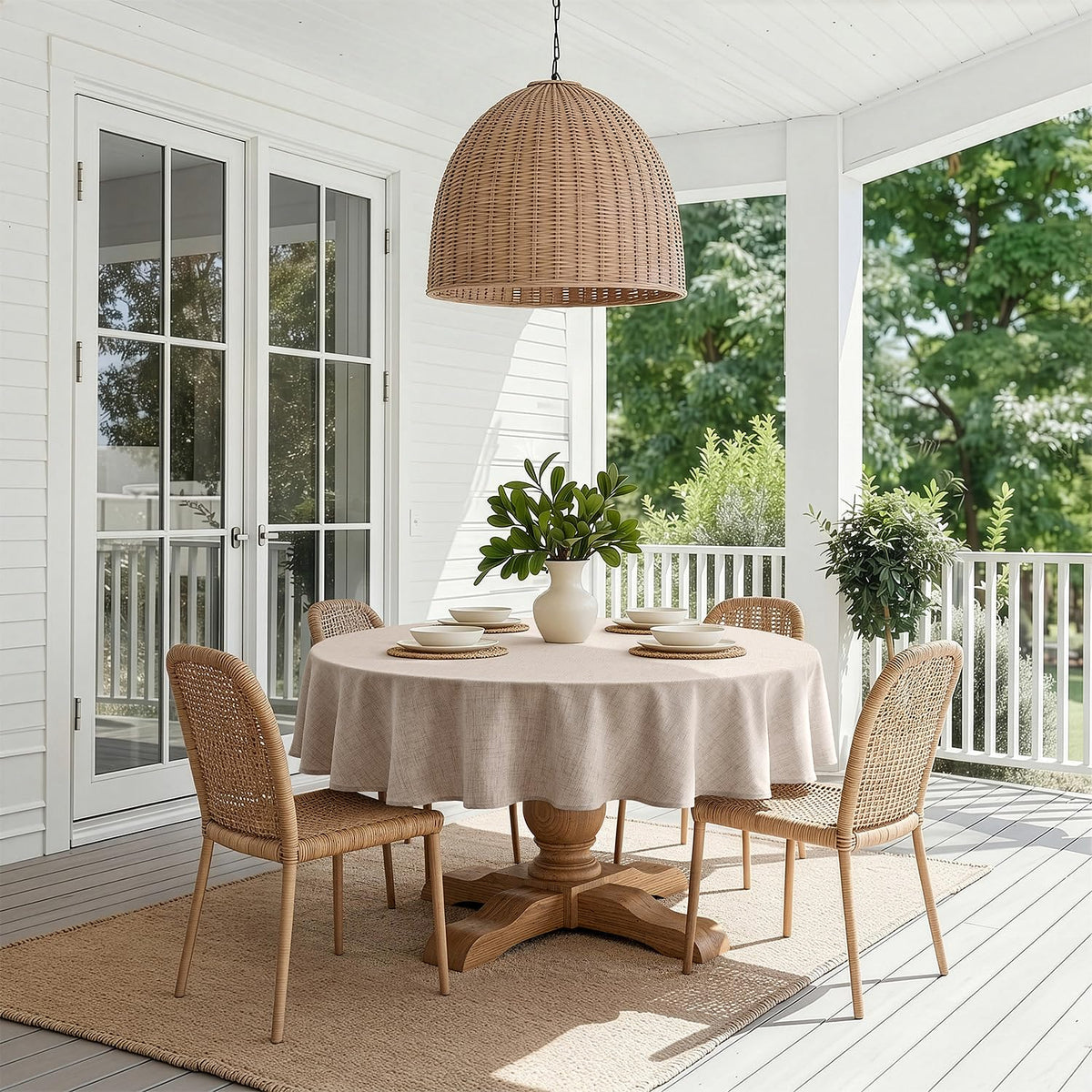 Linen Textured 70 Inch Round Tablecloth Natural Beige