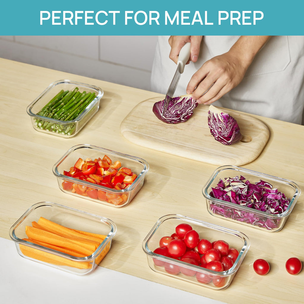 5Pack 22oz Glass Storage Containers with Lids, Grey
