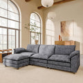 118.9" Modular Sectional Cloud Couch 3-Seat Sofa Set with Movable Ottoman, L Shaped Sofa Couch with Deep Seat
