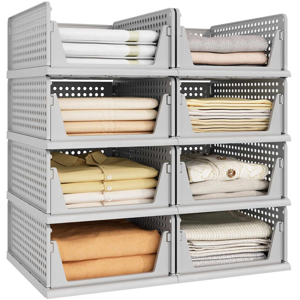 8 Pack Closet Organizer Storage Bins Stackable Plastic Drawer Shelf