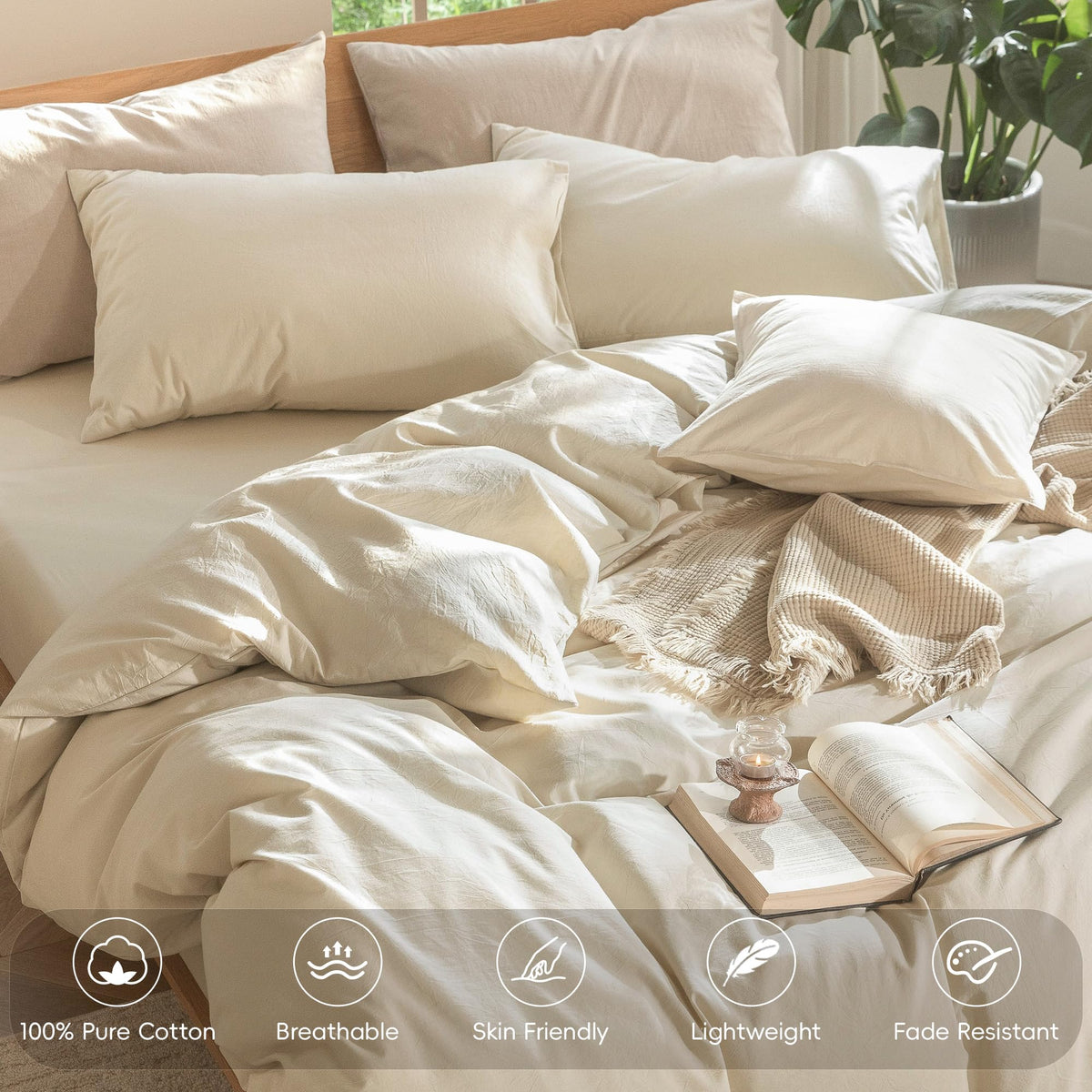 Duvet Cover Set 100% Washed Cotton Linen Like Super Plus