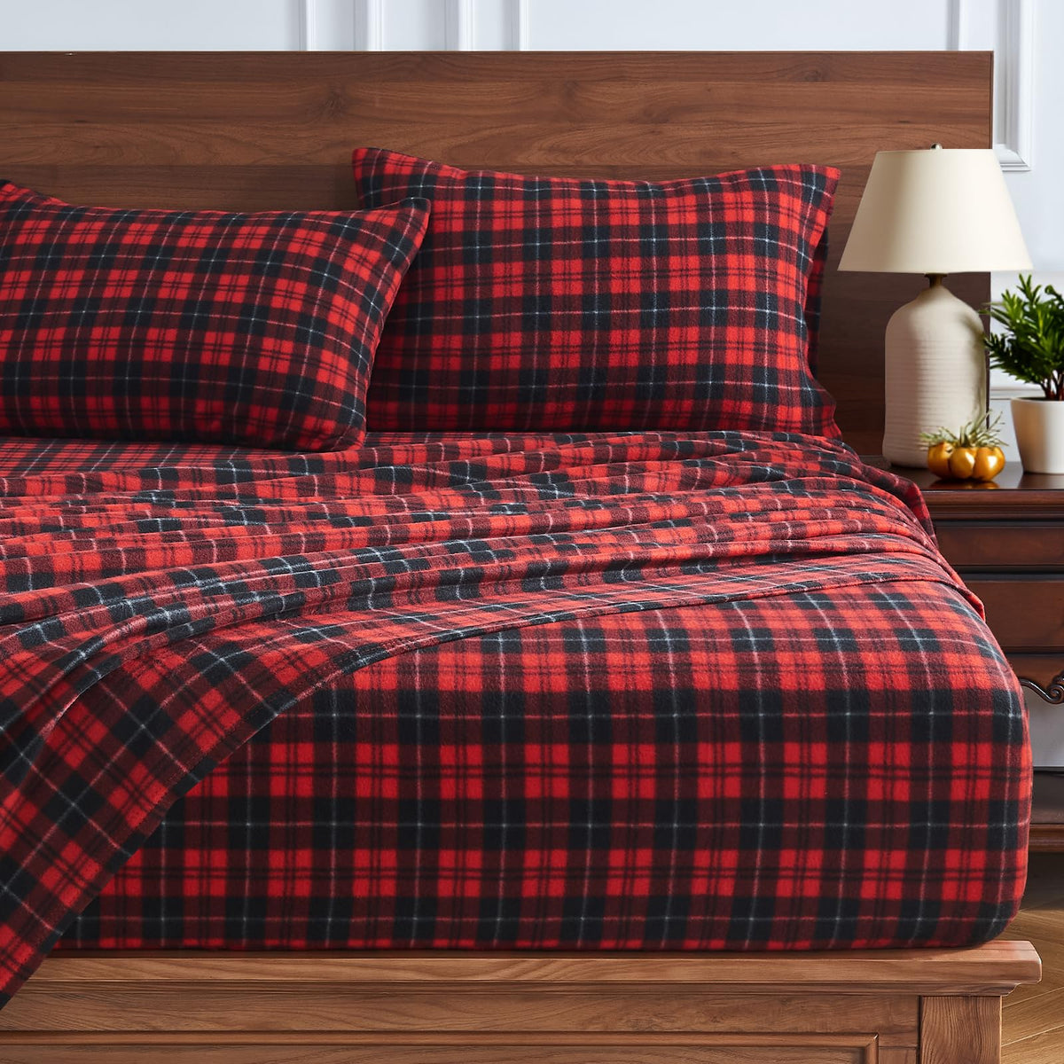Flannel Sheets, Red Plaid Soft Warm Winter Bed Sheets
