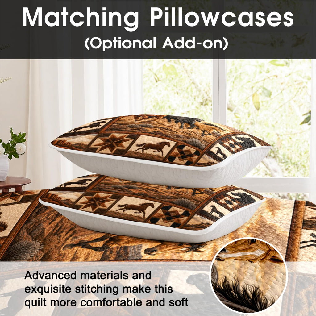 Custom Horse Western Quilt Set Southwestern Bedding Set with Pillow (1, A10)