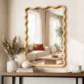 Wavy Wood Bathroom Mirror, 20" x 30" Boho Vanity Mirror for Wall