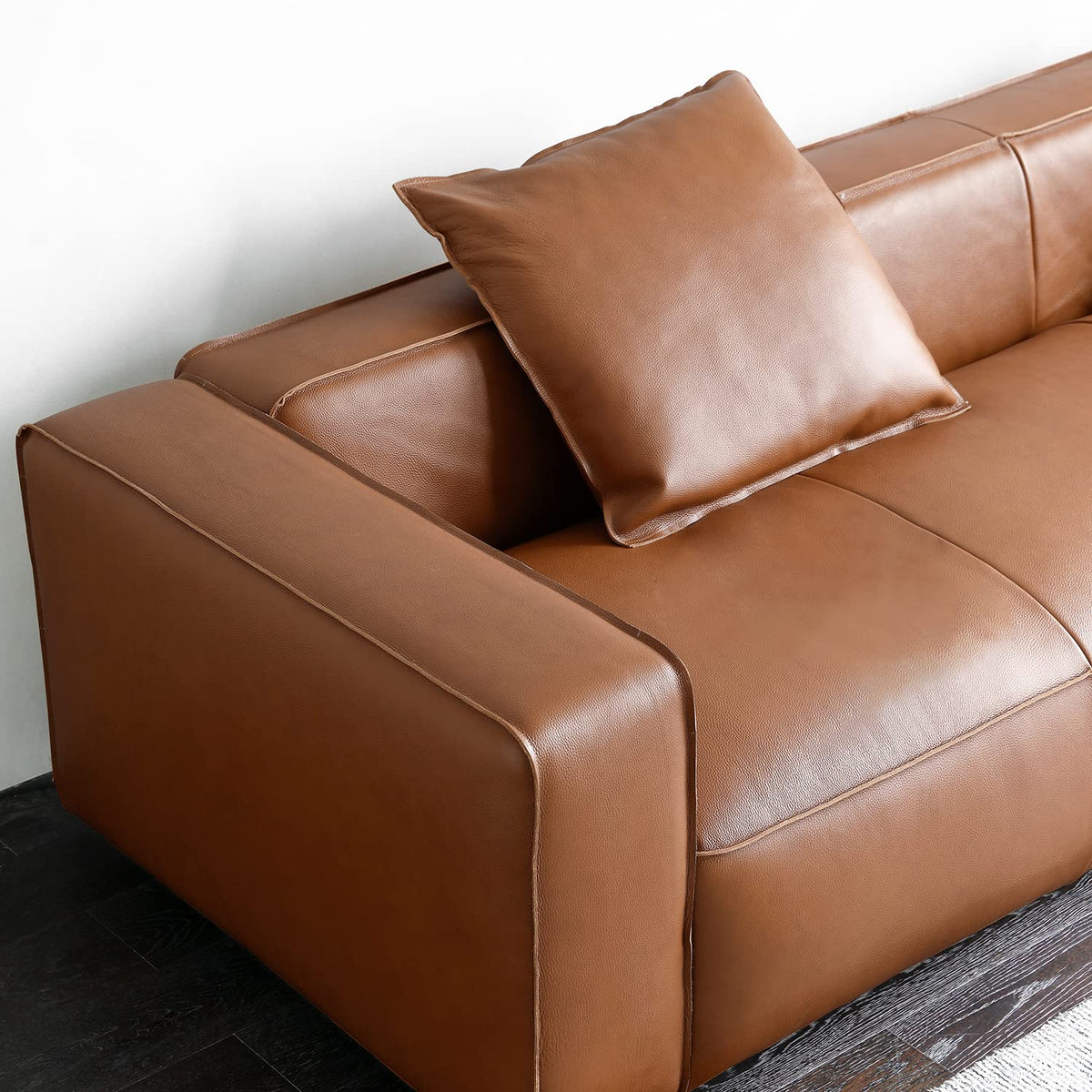 Luxury Mid-Century Modern 3-Seater Lounge Sofa with Extra-Wide Armrest Seat Apartment Dorm Bedroom Office, Genuine
