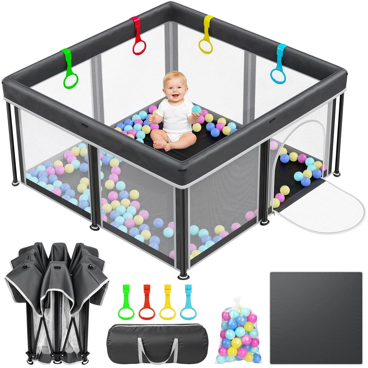 Foldable Baby Playpen with Mat 50"×50" Playpen for Babies and Toddlers
