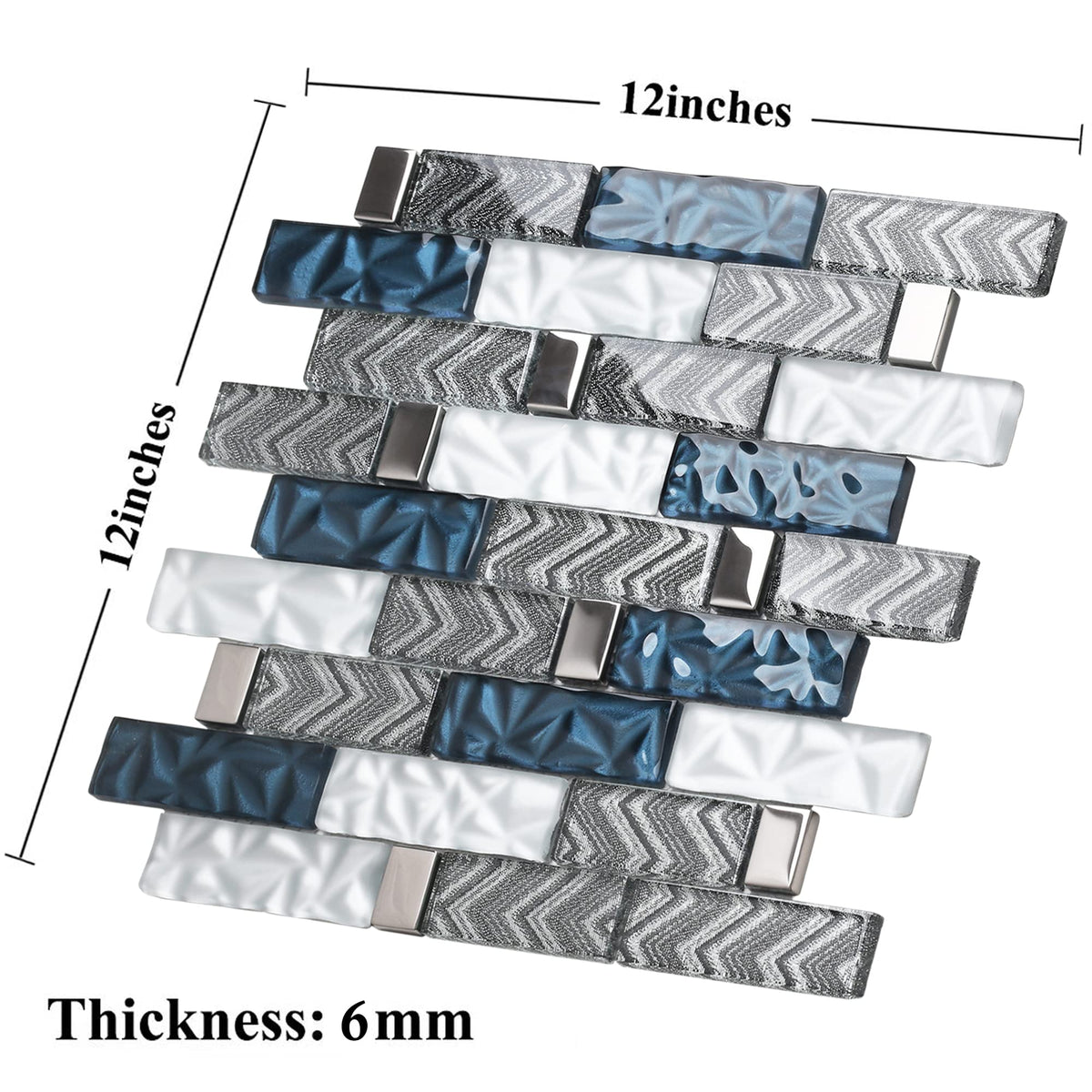 Glass Tiles Backsplash Subway Blue Mosaic Tile Bathroom Walls (Pack of 5 Sheets)