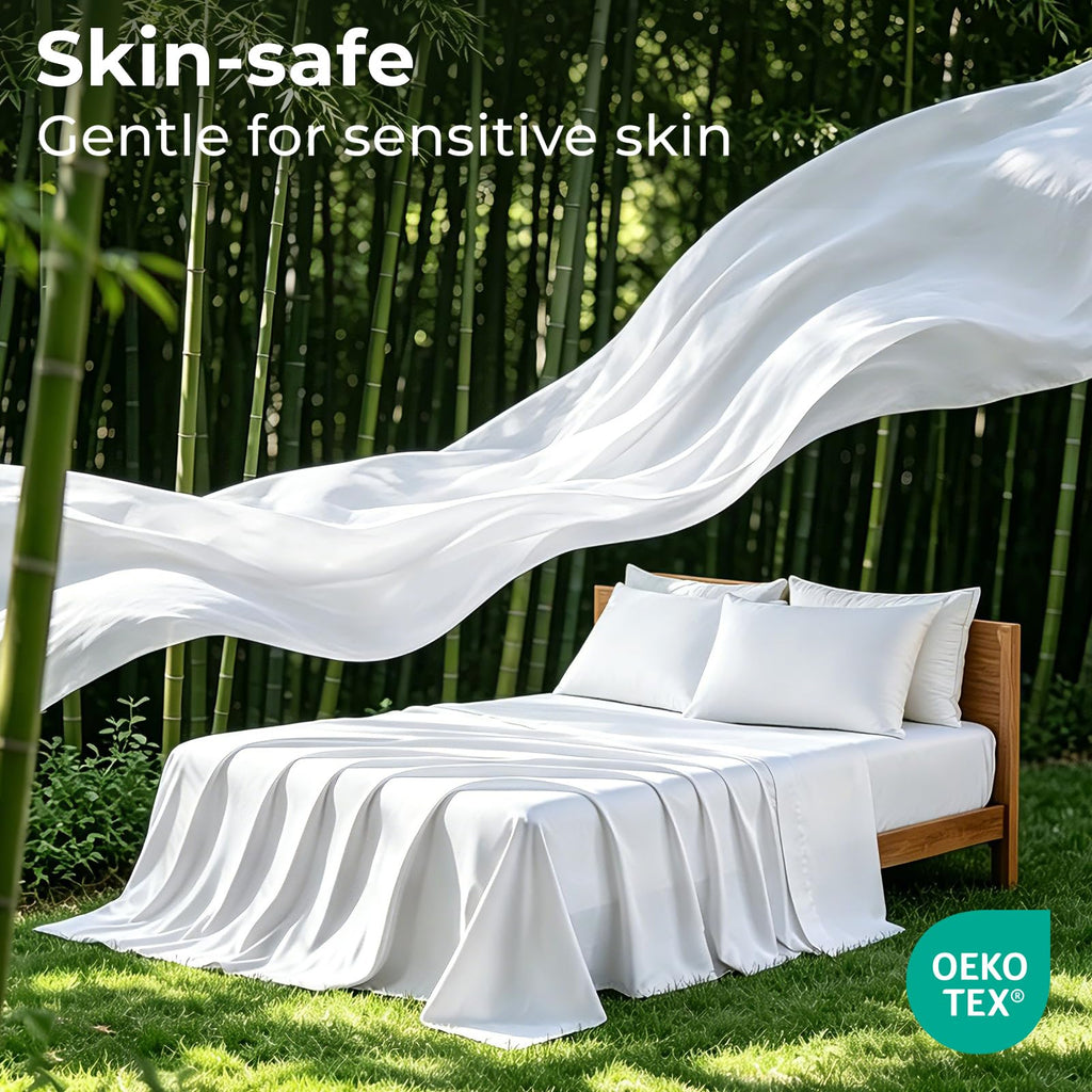 4-Piece Blend Rayon Derived from Bamboo Sheets Set, Cooling Bedding for Hot Sleepers, Breathable & Ultra