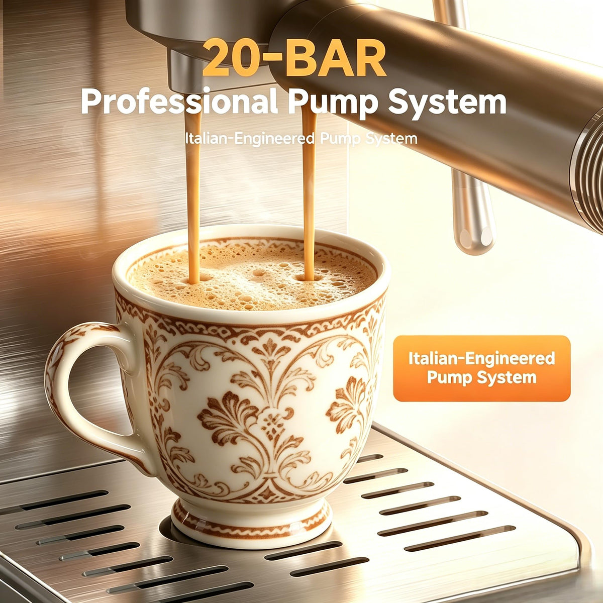 Espresso Machine with Self-Cleaning, 20Bar Coffee Maker, Platinum