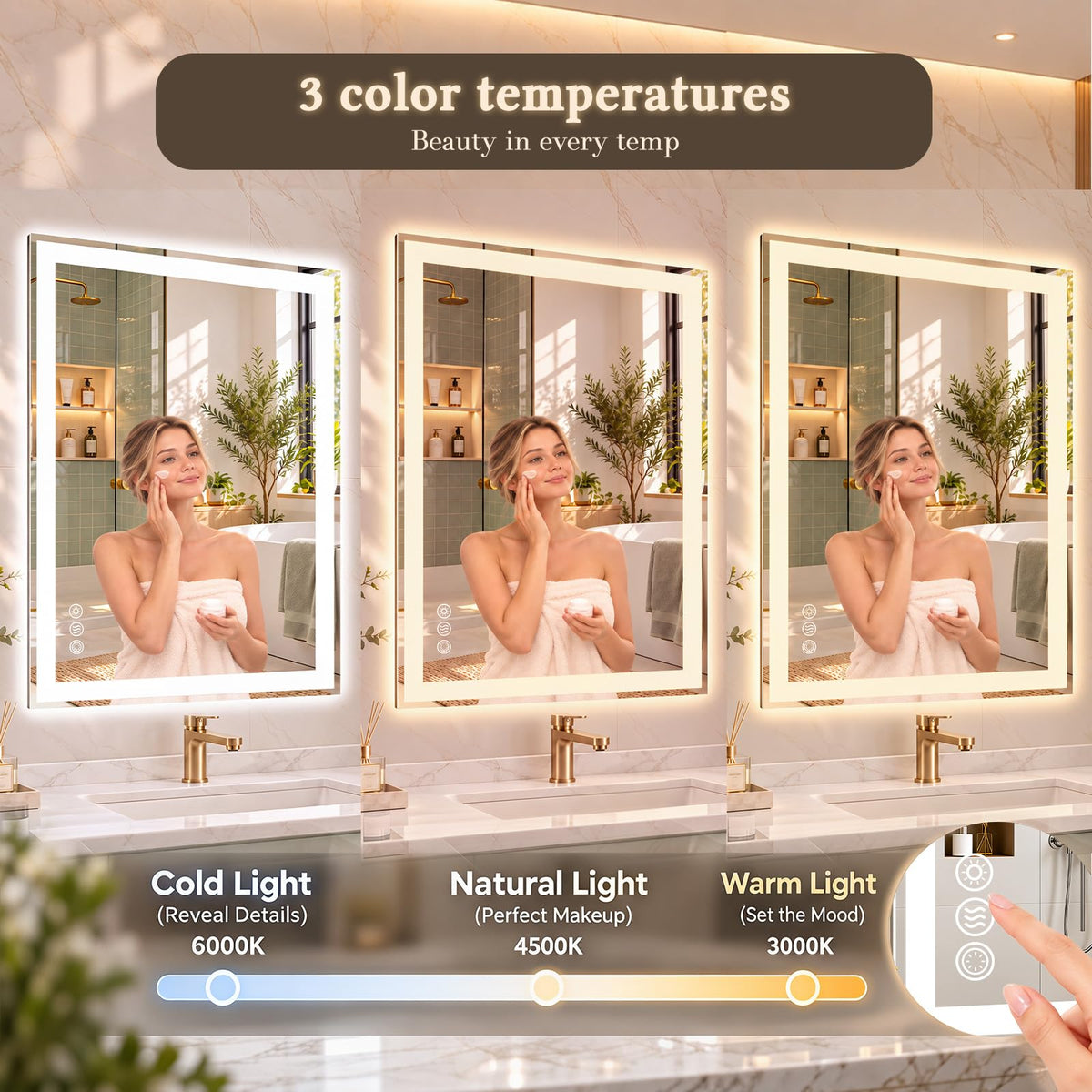 24 x 32 LED Bathroom Mirror, ETL Listed, Bathroom Vanity Mirror