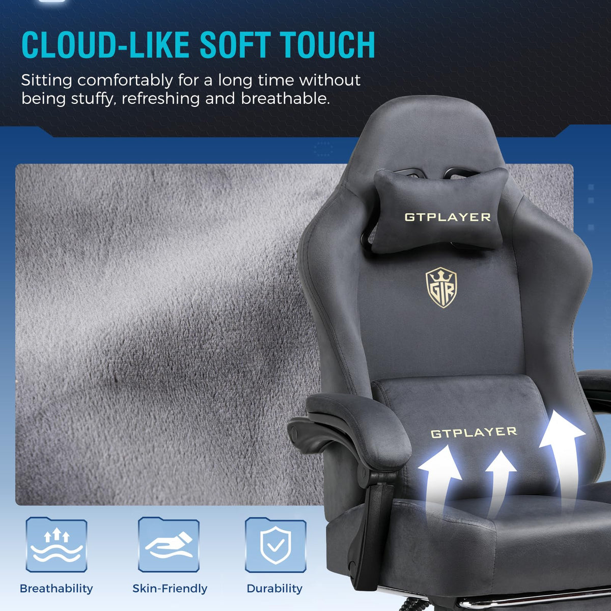 Gaming Chair Fabric with Pocket Spring Cushion, Big and Tall Gamings Chairs High Back Computer Chair with