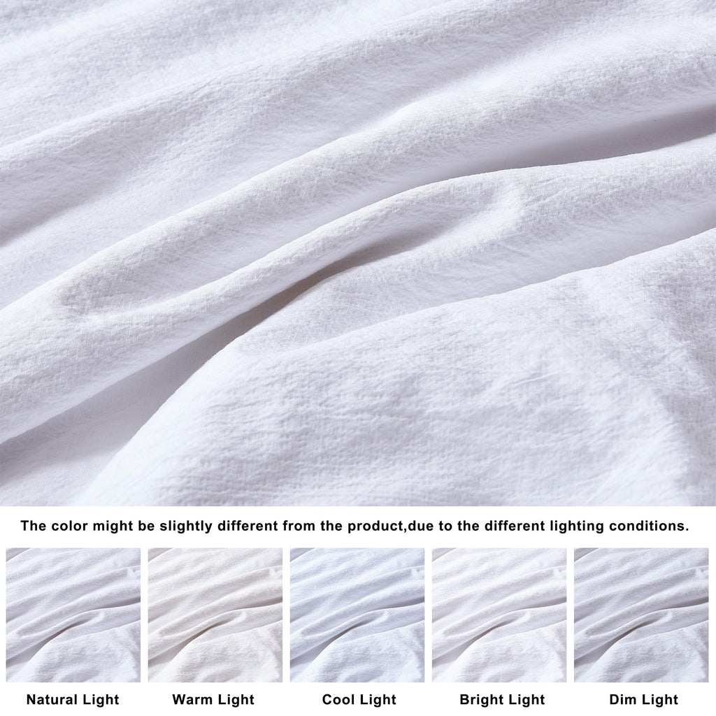 White Jacquard Duvet Cover Set with Zipper Closure, Modern Washed Soft Striped Bedding, Textured