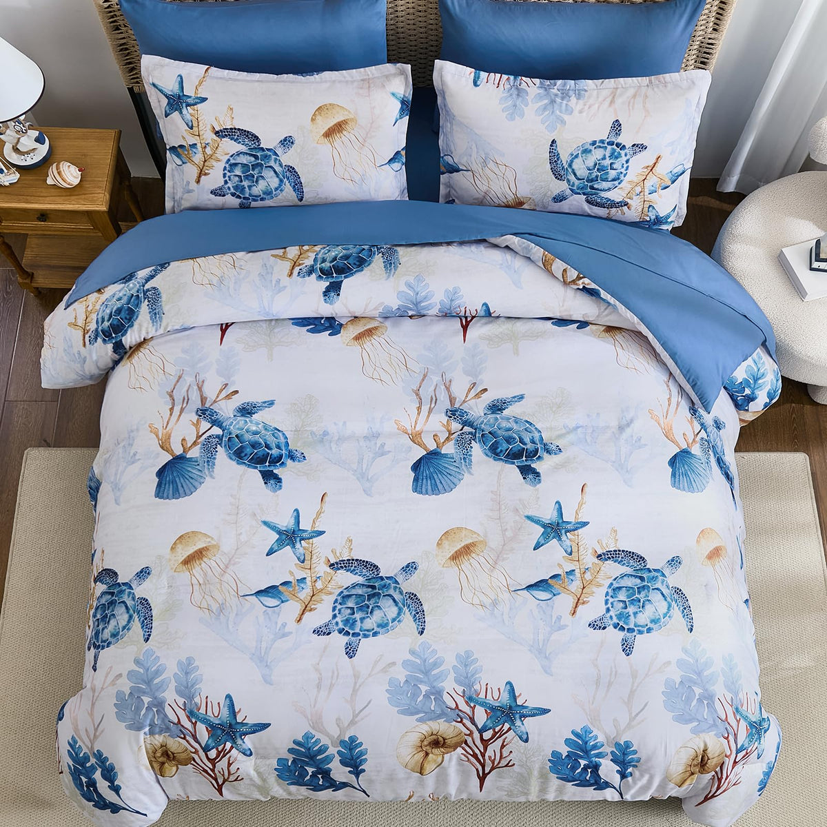 Coastal Comforter Set, Beach Ocean Bedding Bed in a Bag