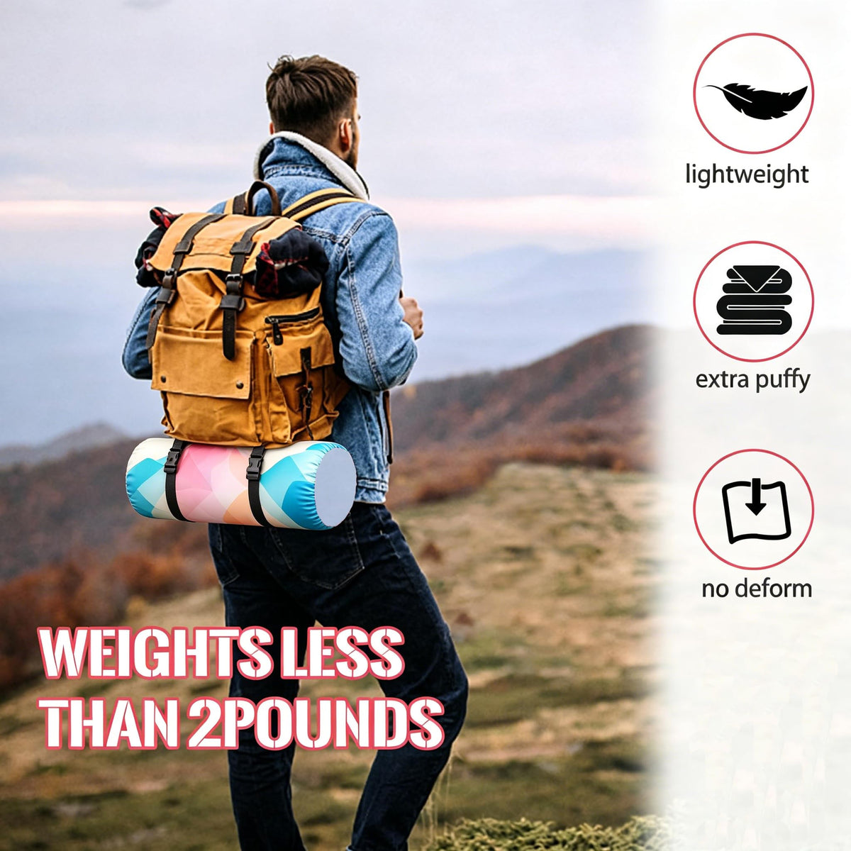Outdoor Puffy Camping Blanket, Lightweight Down Alternative Printed Large Ultra Warm Quilt Waterproof for Traveling
