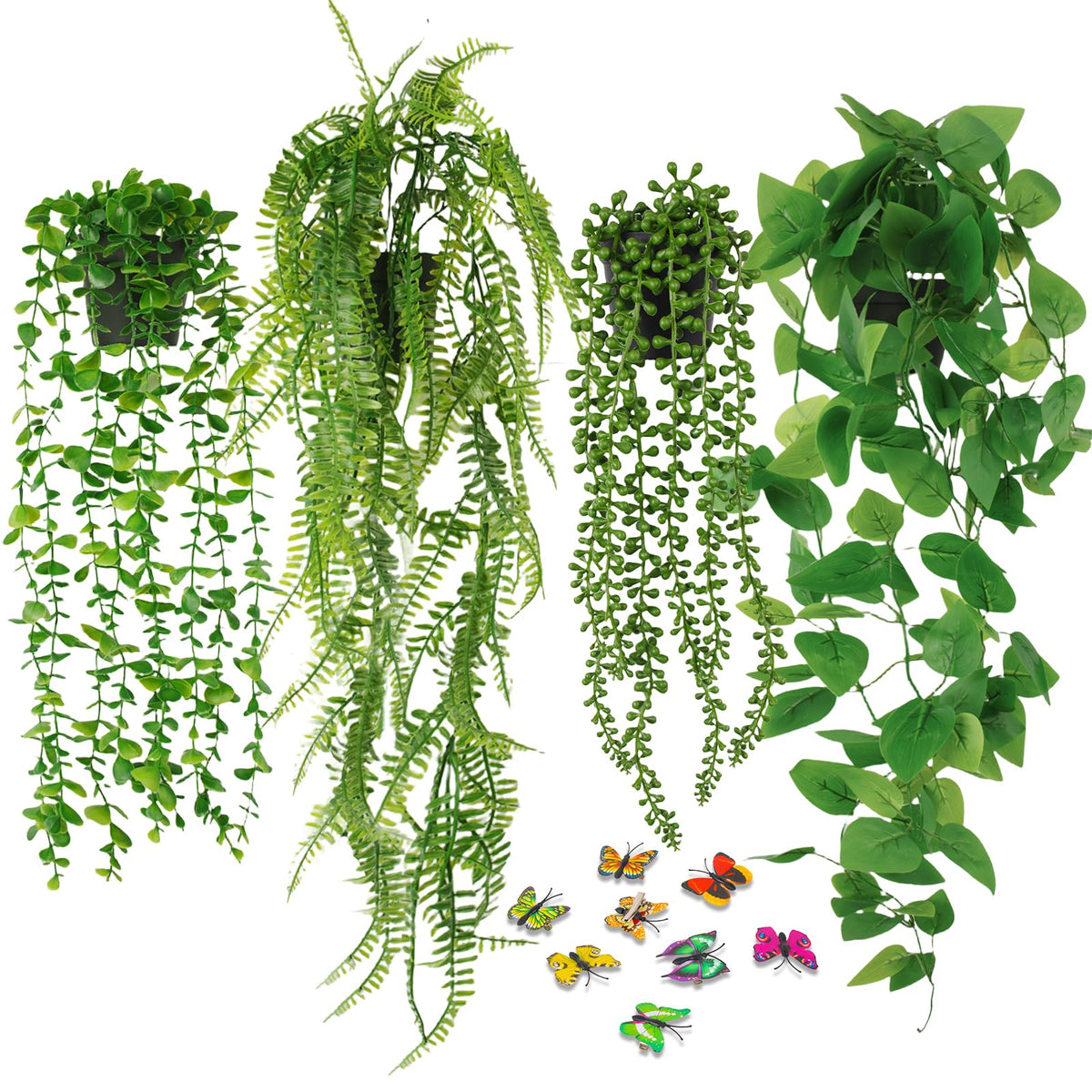 Fake Plants 4 Pack Artificial Hanging Plants Fake Potted Greenery