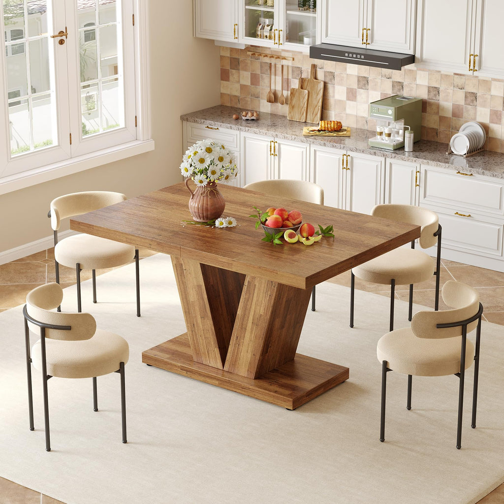 Inspired Saarinen Style 47 Inches Dining Table for 4, Modern Dining Room Tables, Brown Rectangle Kitchen Table with V-Shaped Pedestal, Wooden