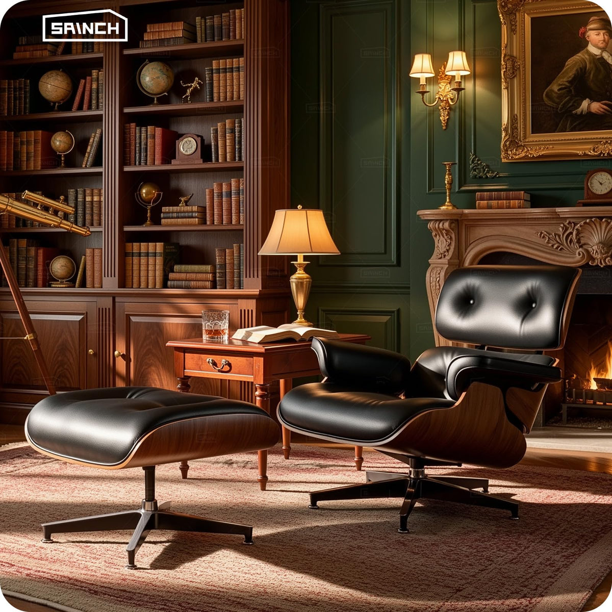 Tumbled Top-Grain Cowhide Leather Chaise Lounge Chair with Ottoman
