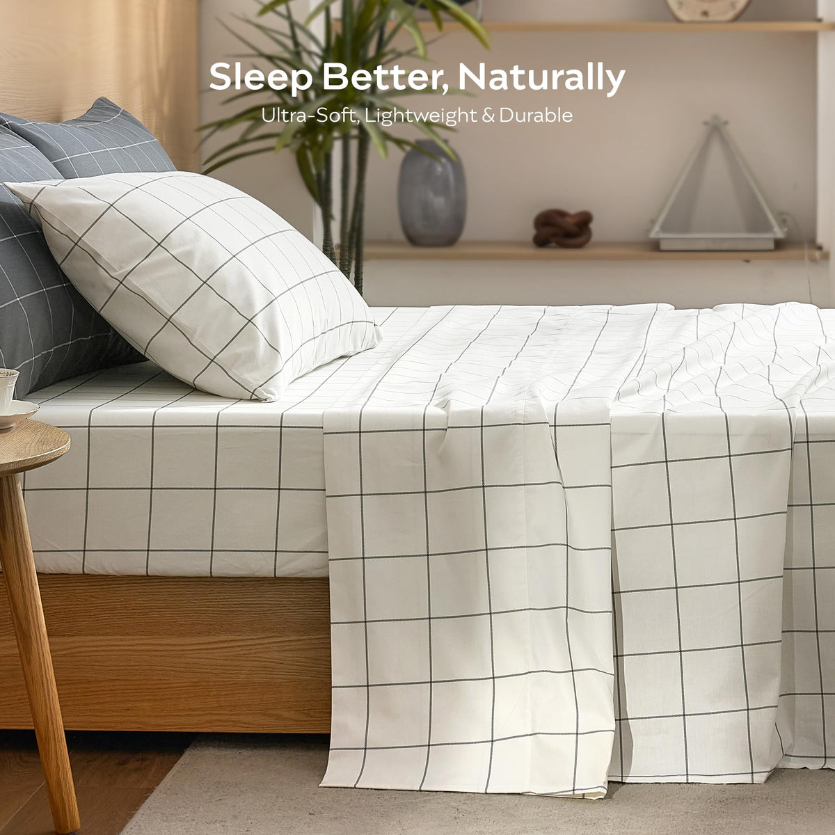 100% Cotton Sheet Set, White Plaid