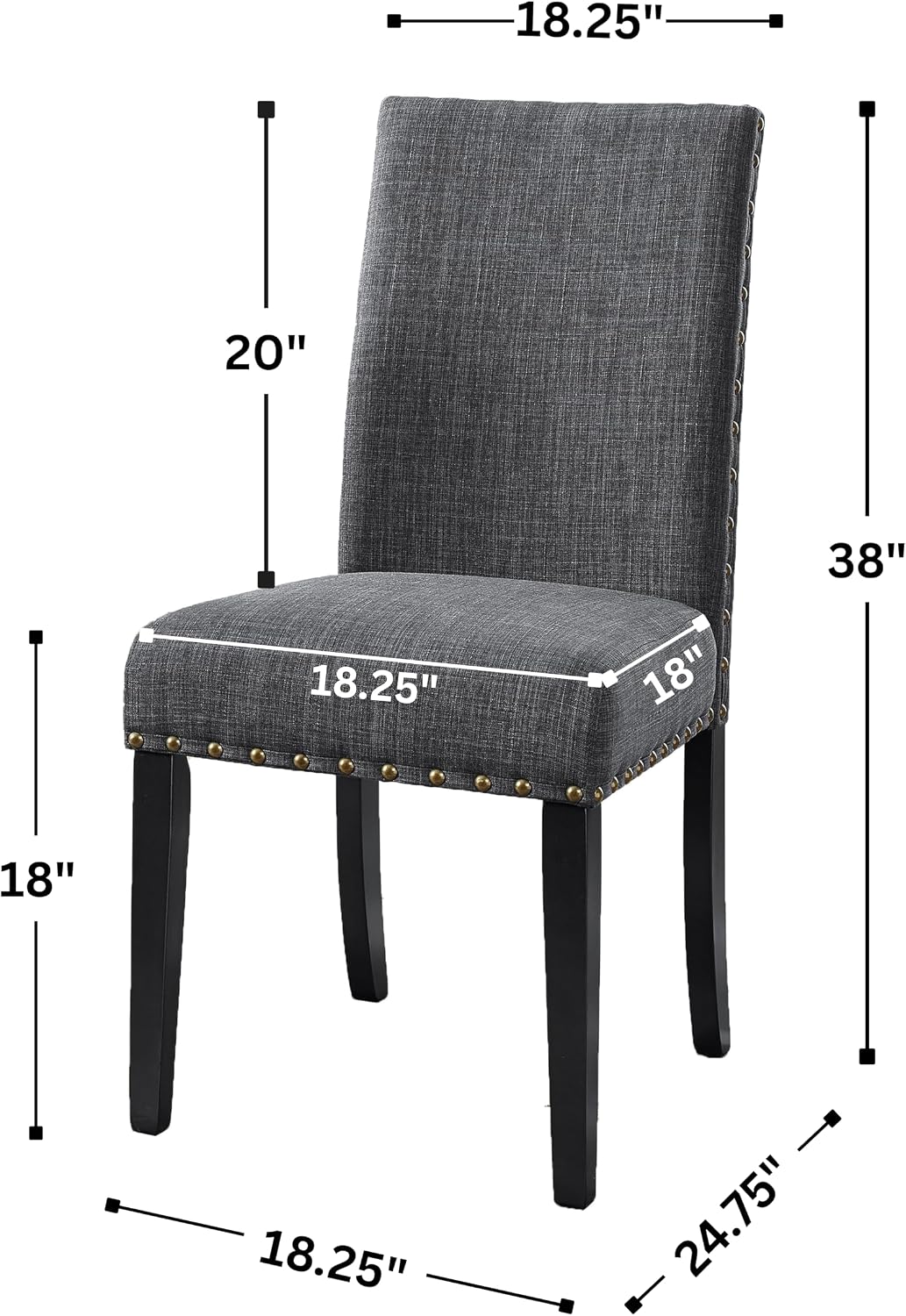 Gray Fabric Dining Chairs with Nailhead Trim, Pack of 2