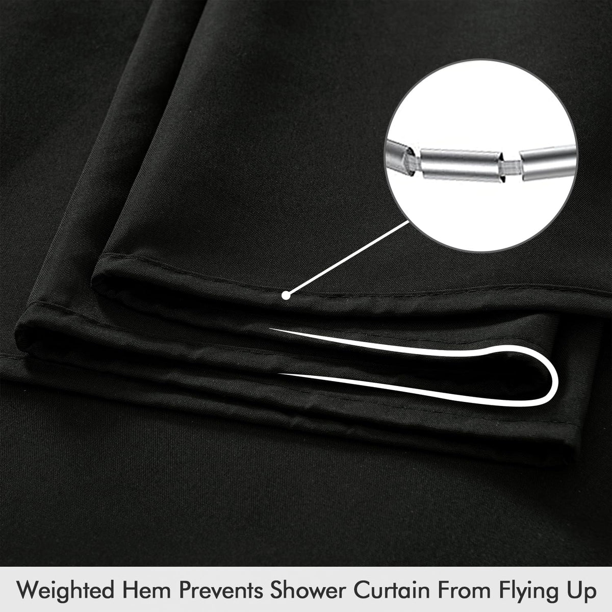 Black Extra Long Linen Fabric Shower Curtain Set - W72xL108
