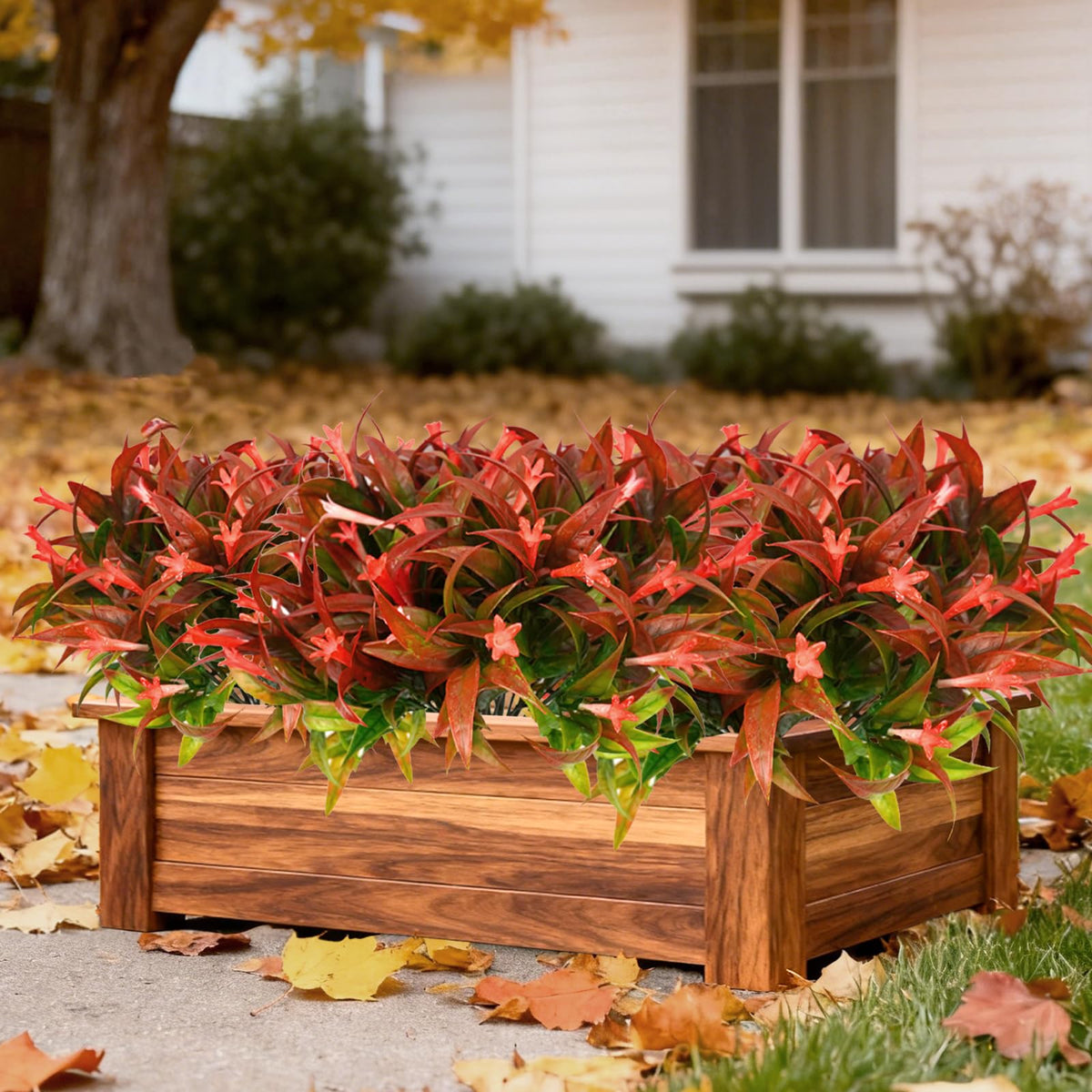 6Pcs Outdoor Artificial Plants UV Resistant Fake Flowers Plastic Plants Morning Glory Greenery Shrubs for Outside