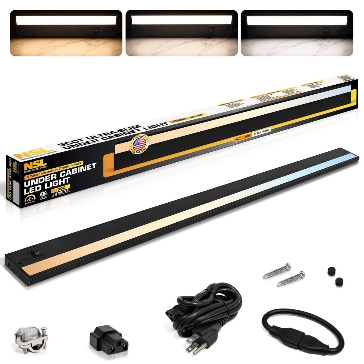 LED Under Cabinet Lighting Hardwired - 40 Inch Black
