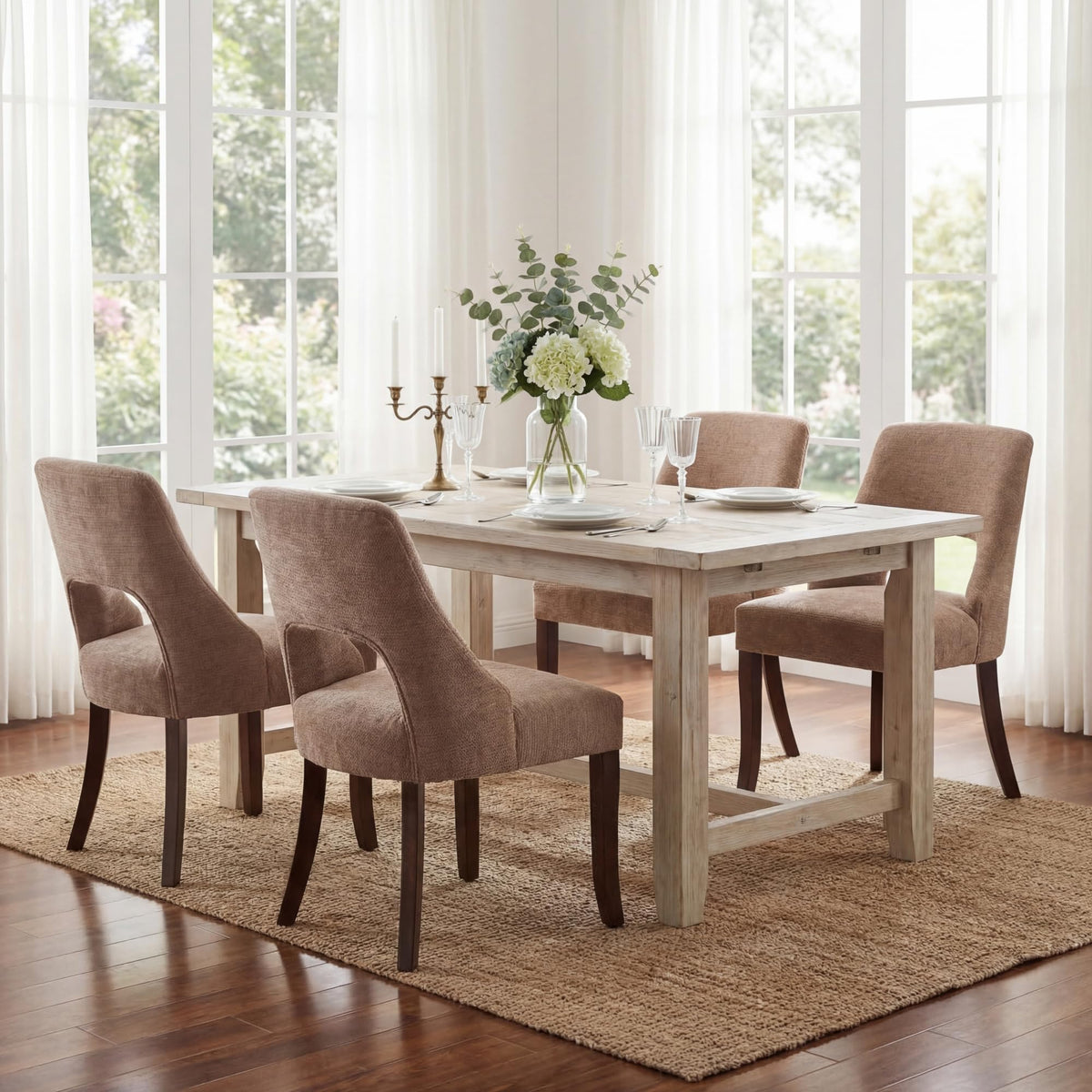 Wooden Dining Chairs Set of 2, Mid Century Modern Upholstered Dining Room Chair Kitchen Chairs, Chenille Dinner Chair