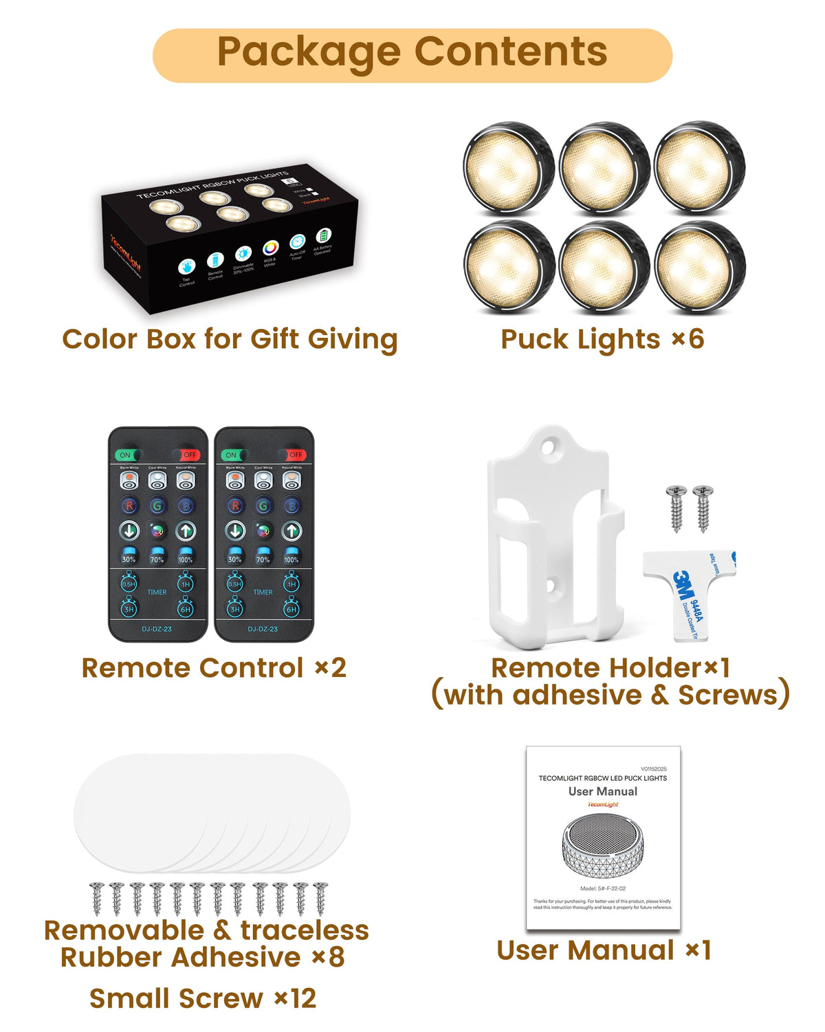 Puck Lights with Remote, 3 White Tones & 13 Colors, Black-6 Pack