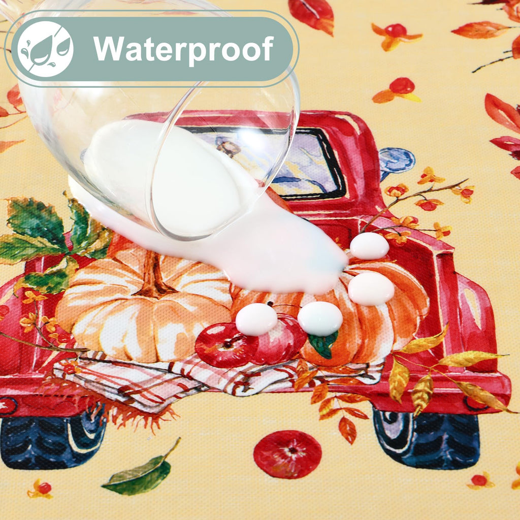 Square Waterproof Vinyl Table Cloth, Wipeable Tablecloth with Flannel Backing, Plastic Table Cover for Fall