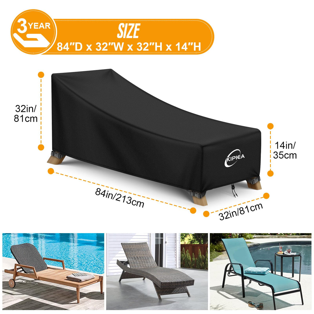Waterproof Patio Lounge Chair Covers for Outdoor Furniture, Heavy Duty Outdoor Chaise Lounge Cover with Anti UV and