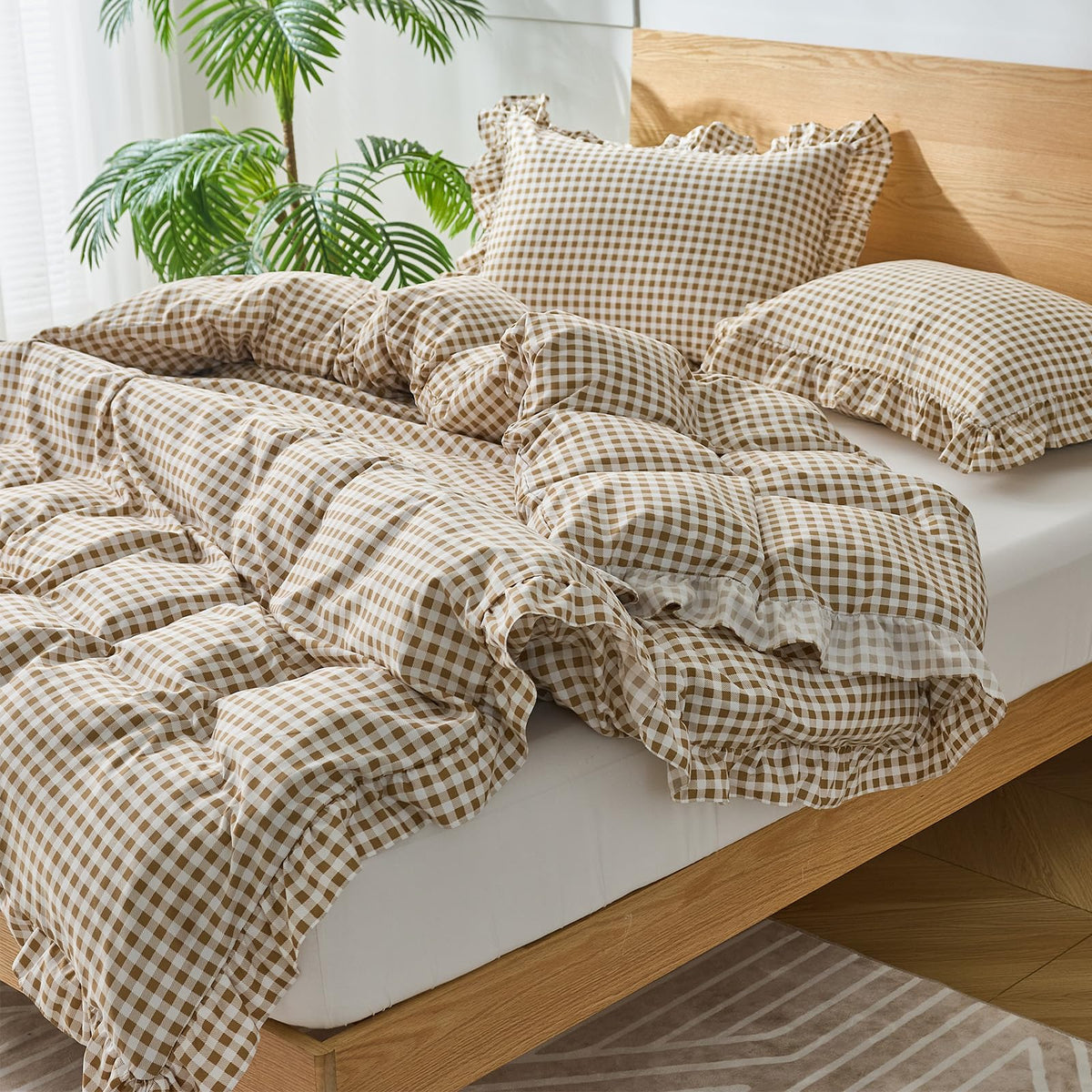 Gingham Duvet Cover, 3 Pieces Soft Breathable Microfiber Plaid Duvet Cover with Zipper Closure & 2 Pillow