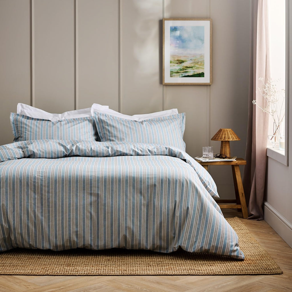 Calder Stripe Duvet Cover Set | 100% Cotton | Cool Crisp Cotton Percale | Heritage Inspired Variegated Stripes