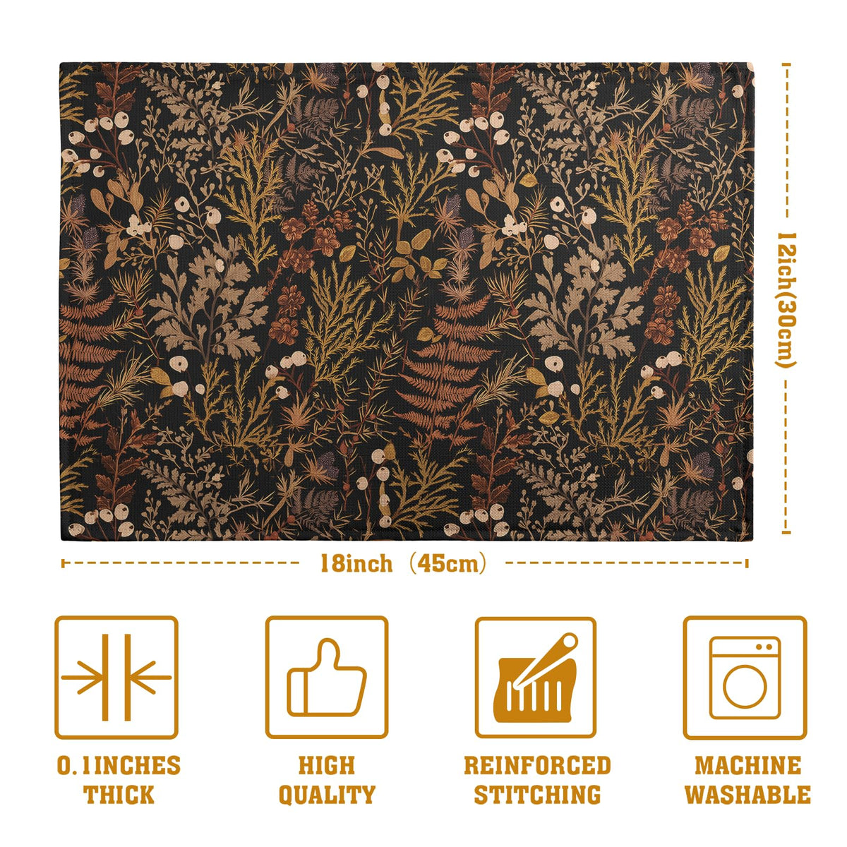 Fall Botanical Placemats Set of 4 Vintage Fern Leaf Autumn Place Mats Thanksgiving Farmhouse Heat Resistant Washable
