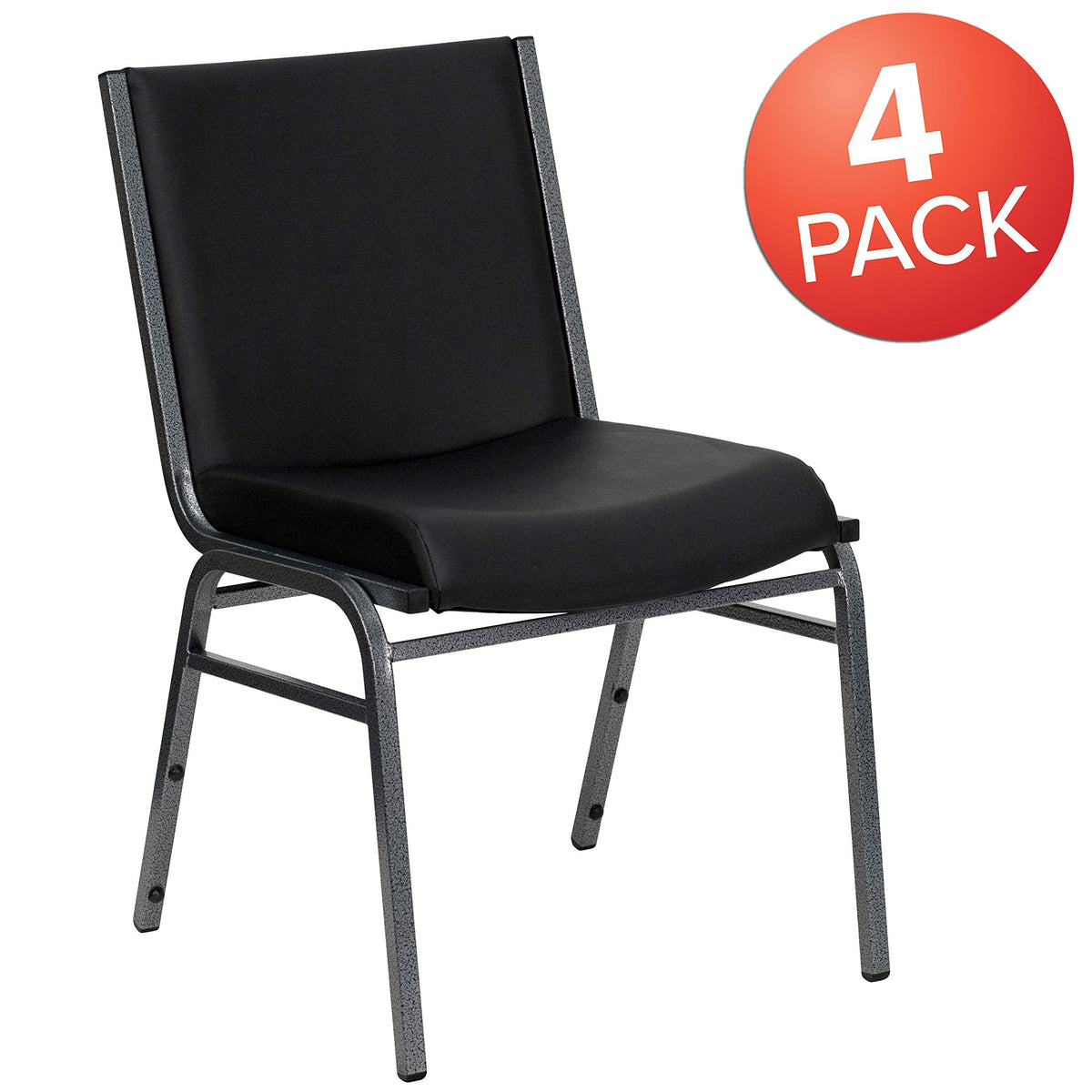 Hercules Vinyl Stack Chair, Black, 4-Pack